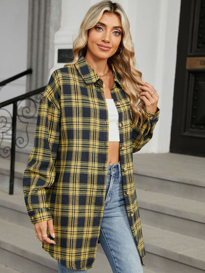 Plaid Collared Neck Long Sleeve Shirt S-2XL