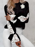 Lace Detail Tied Cuff Long Sleeve Sweatshirt S-2XL