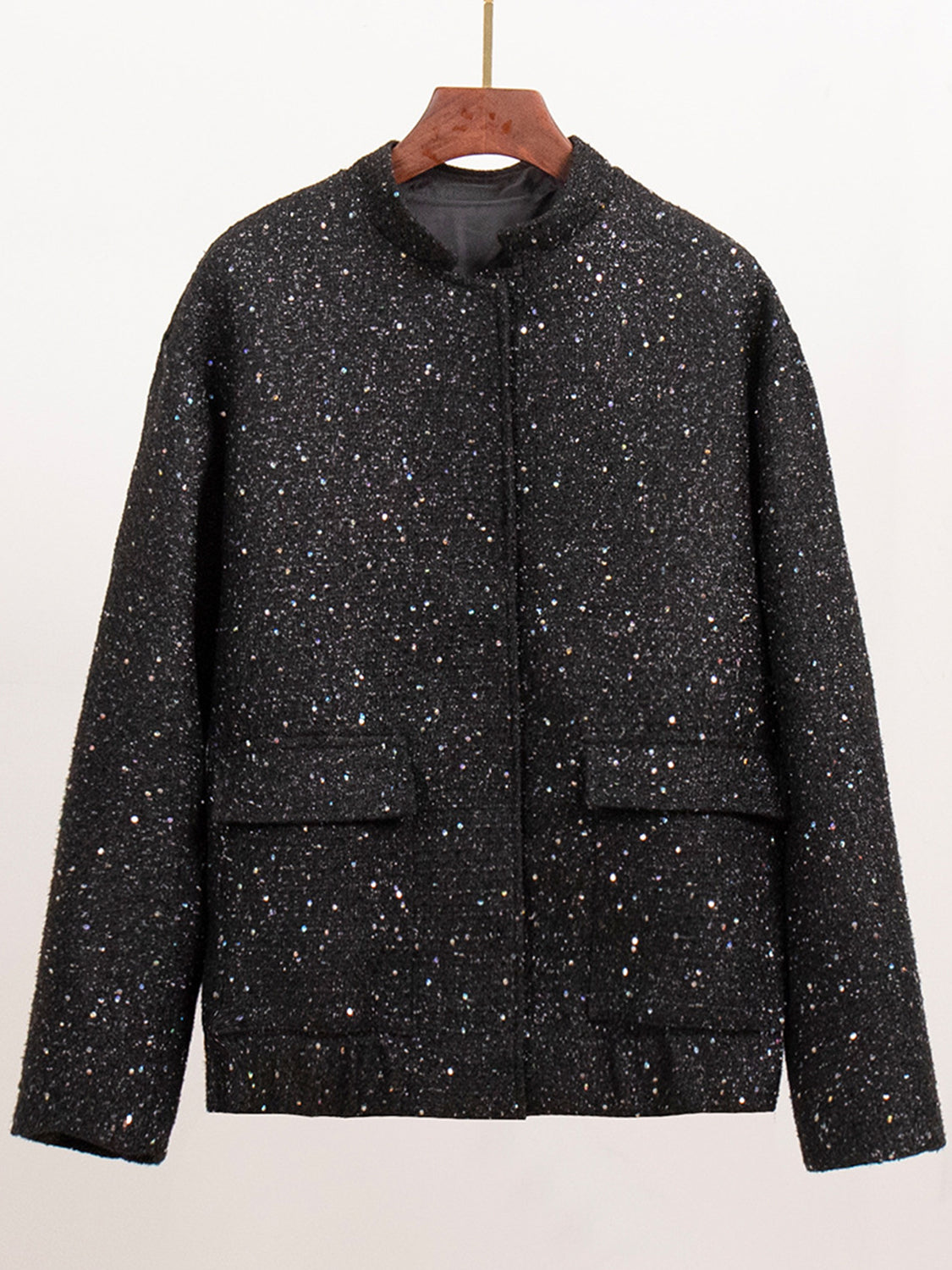 Sequin Detail Pocketed Long Sleeve Jacket S-L