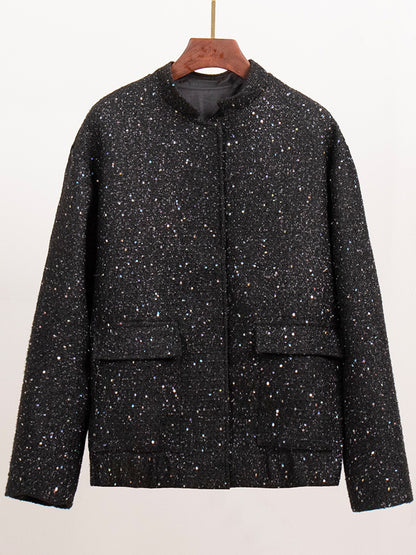 Sequin Detail Pocketed Long Sleeve Jacket S-L