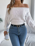 Cable Knit Off-Shoulder Long Sleeve Sweater S-XL