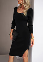 Devine Rib-Knit Slit Sweater Dress S-XL