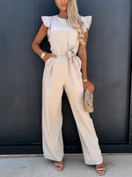 Ruffled Round Neck Cap Sleeve Jumpsuit S-2XL