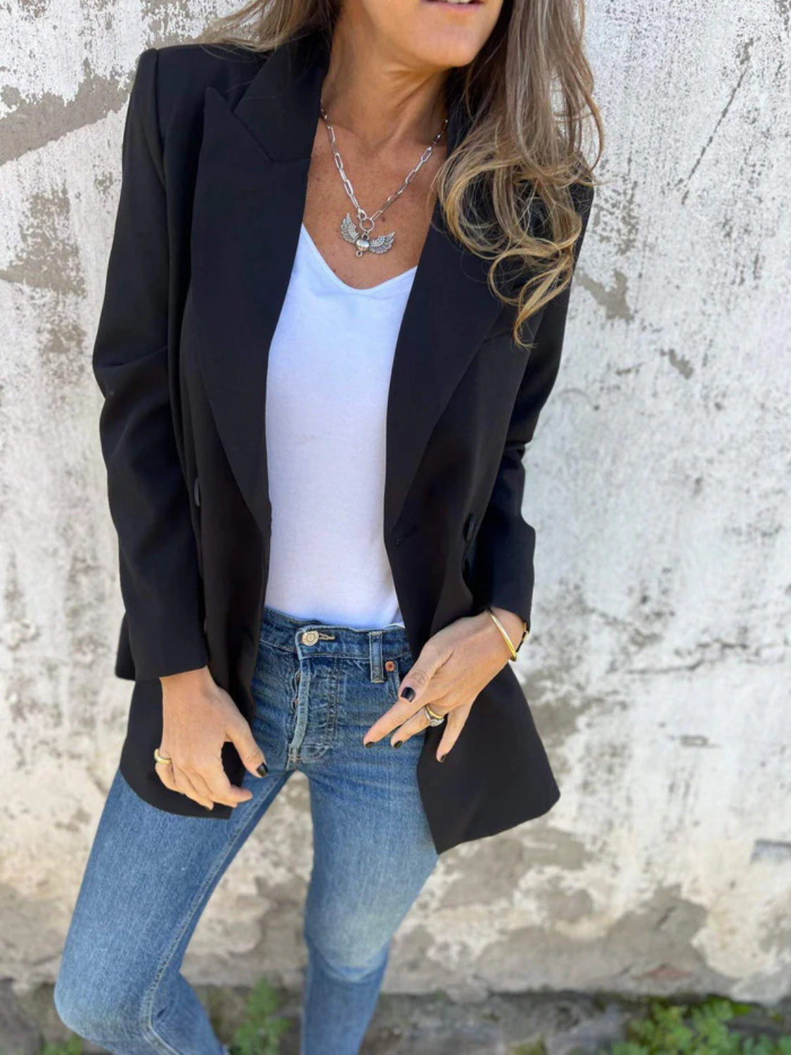 Full Size Collared Neck Long Sleeve Blazer S-3XL