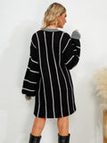 Striped V-Neck Long Sleeve Mini Dress S-XL