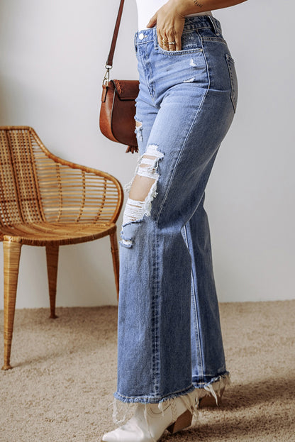 Distressed Straight Leg Jeans with Pockets Sizes 6-16