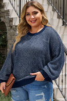 Plus Size Waffle-Knit Round Neck Dropped Shoulder Sweater 1XL-5Xl