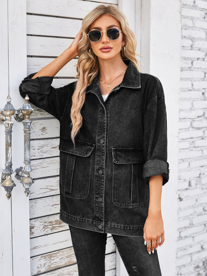 Button Up Long Sleeve Denim Jacket S-XL