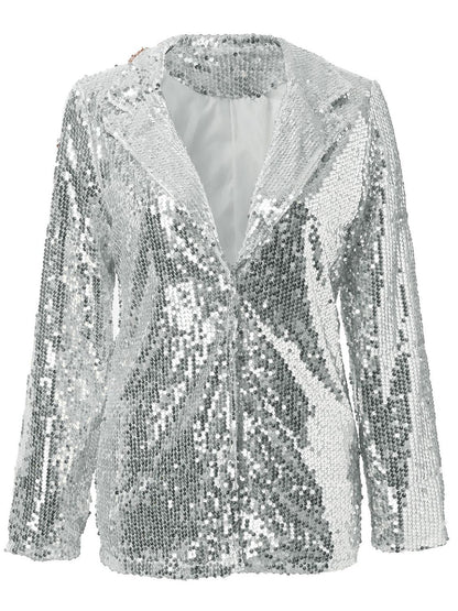 Sequin Lapel Collar Long Sleeve Blazer S-2XL