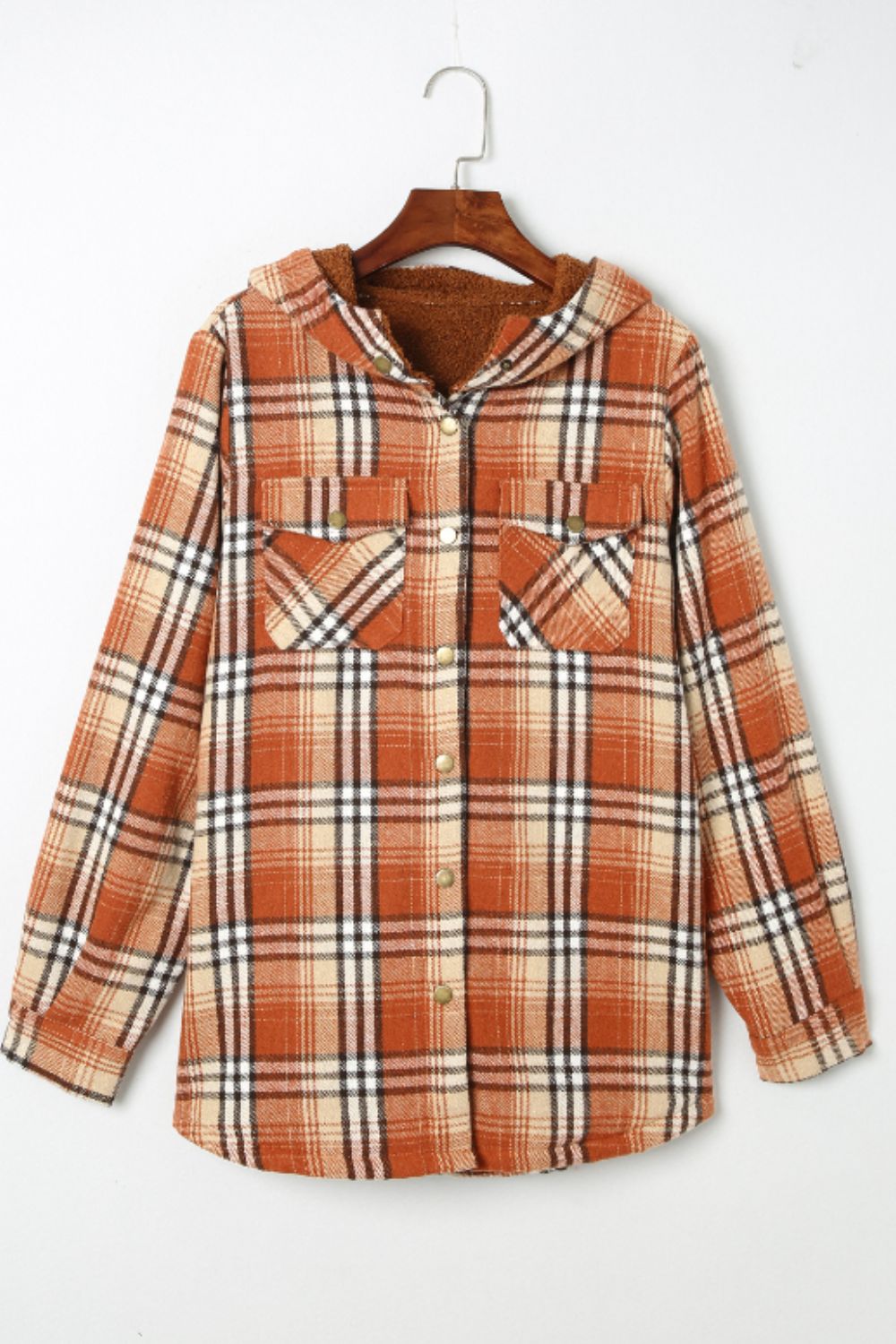 Plaid Button Up Long Sleeve Hooded Jacket S-2XL