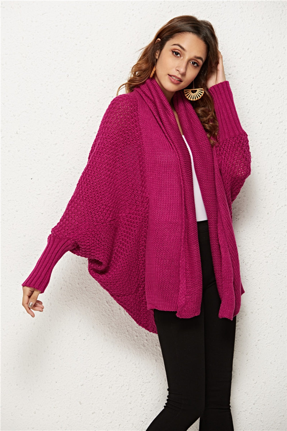 Open Front Batwing Sleeve Cardigan One Size