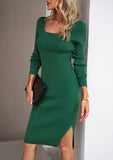 Devine Rib-Knit Slit Sweater Dress S-XL