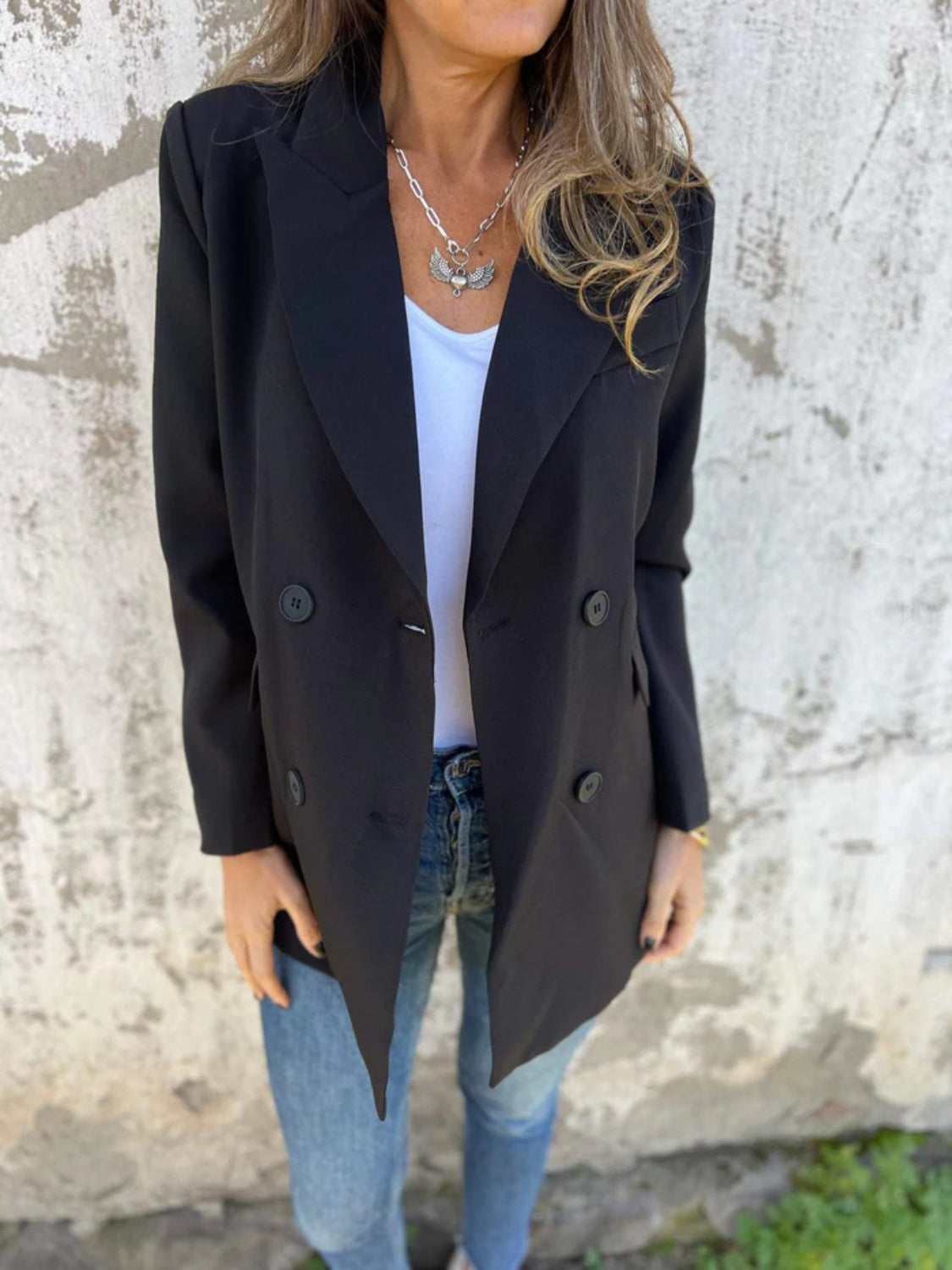 Full Size Collared Neck Long Sleeve Blazer S-3XL