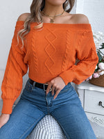 Cable Knit Off-Shoulder Long Sleeve Sweater S-XL