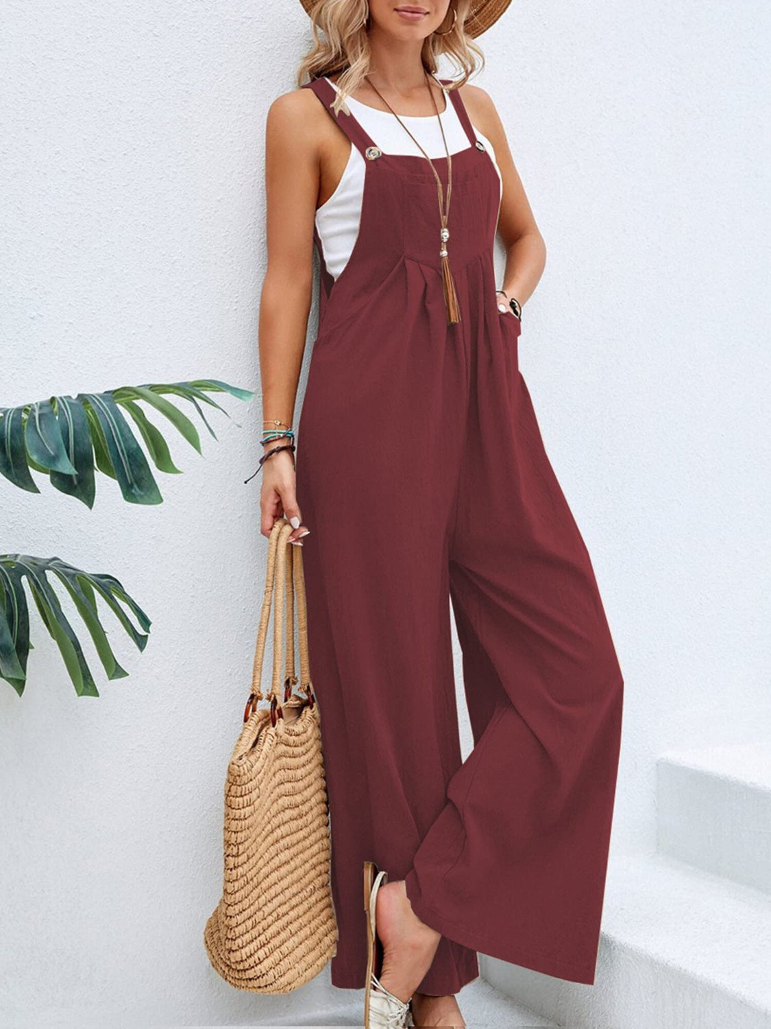 Full Size Square Neck Wide Strap Overalls S-3XL