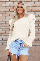 Ruffled Round Neck Flounce Sleeve Top S-XL