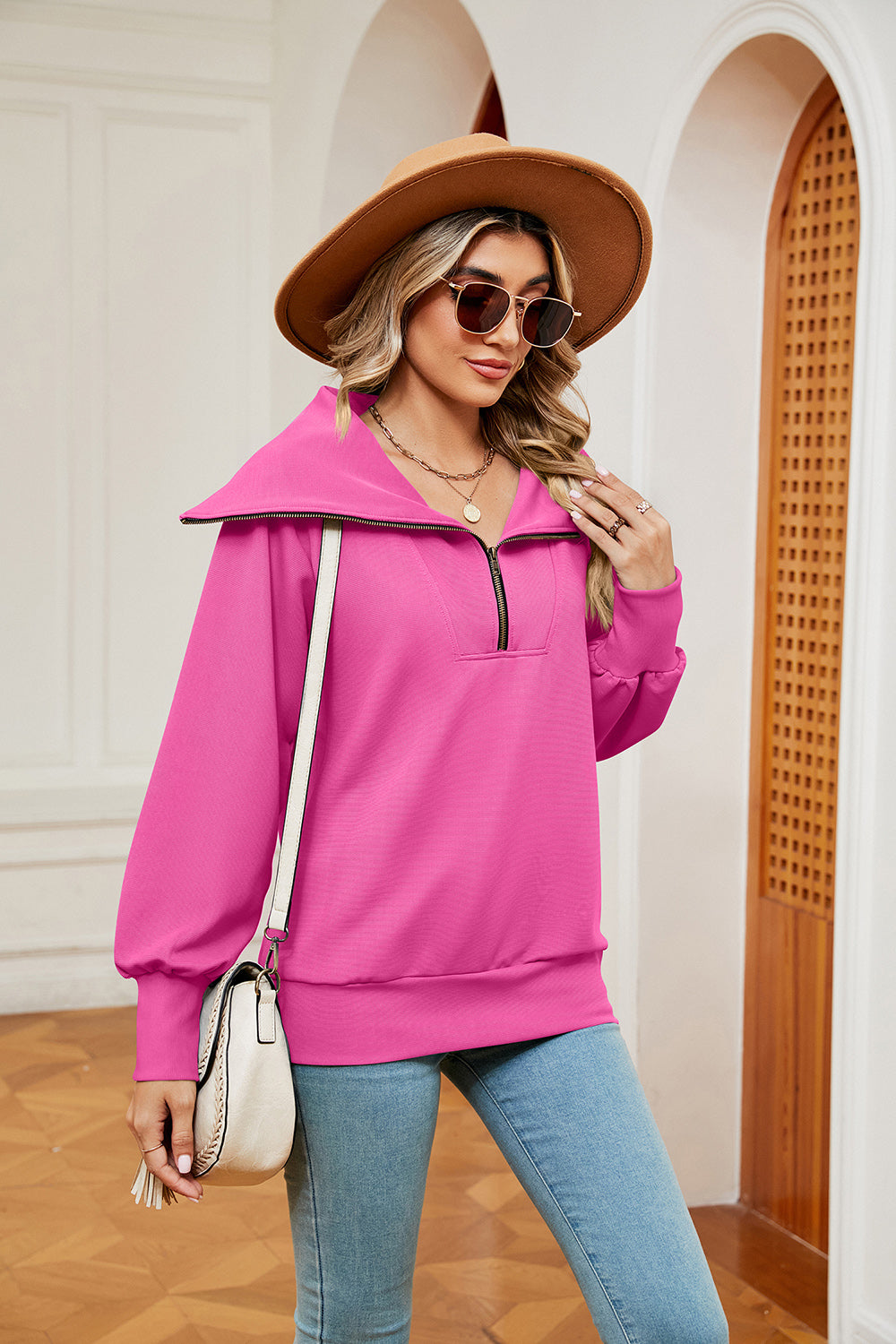 Half-Zip Collared Sweatshirt S-2XL