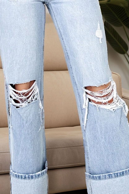 Distressed High Waist Jeans with Pockets Sizes 4-16