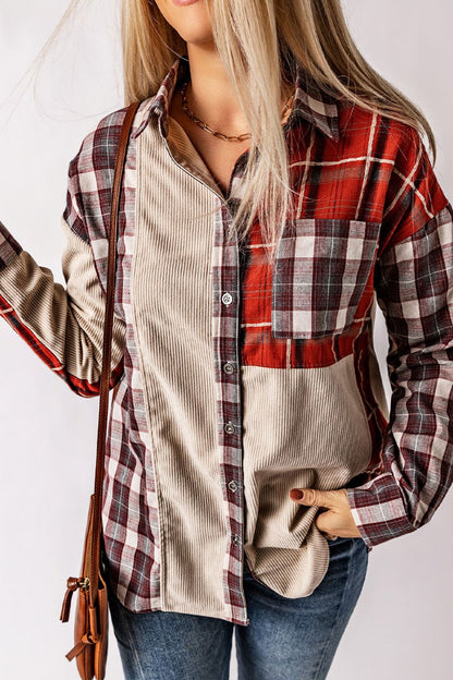 Plaid Patchwork Collared Neck Shacket S-2XL