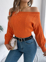 Cable Knit Off-Shoulder Long Sleeve Sweater S-XL