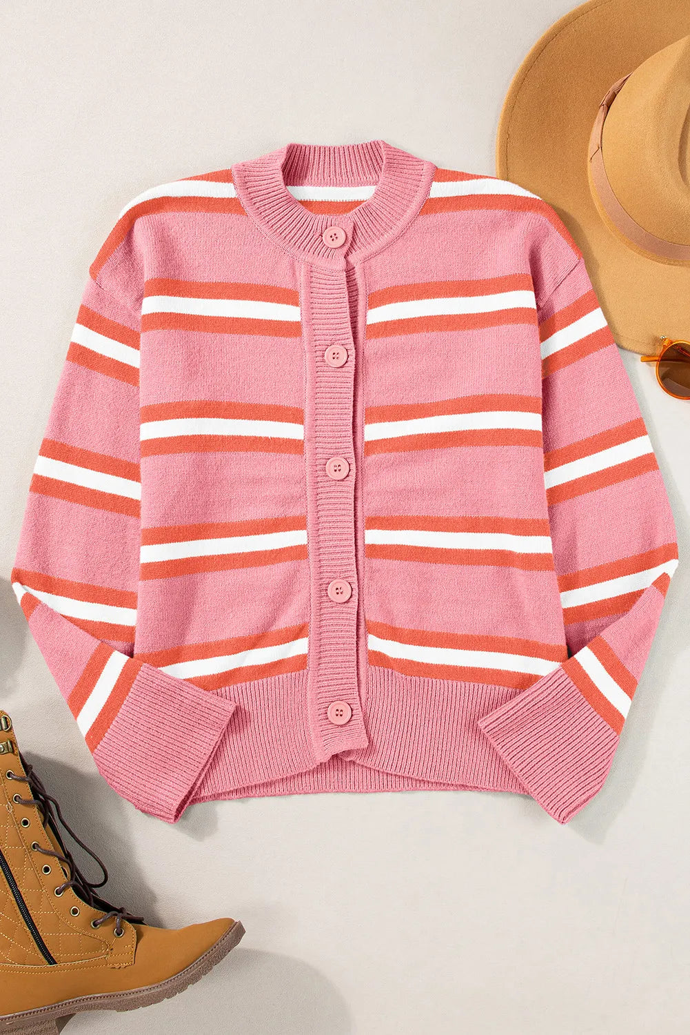 Striped Button Up Long Sleeve Cardigan S-2XL