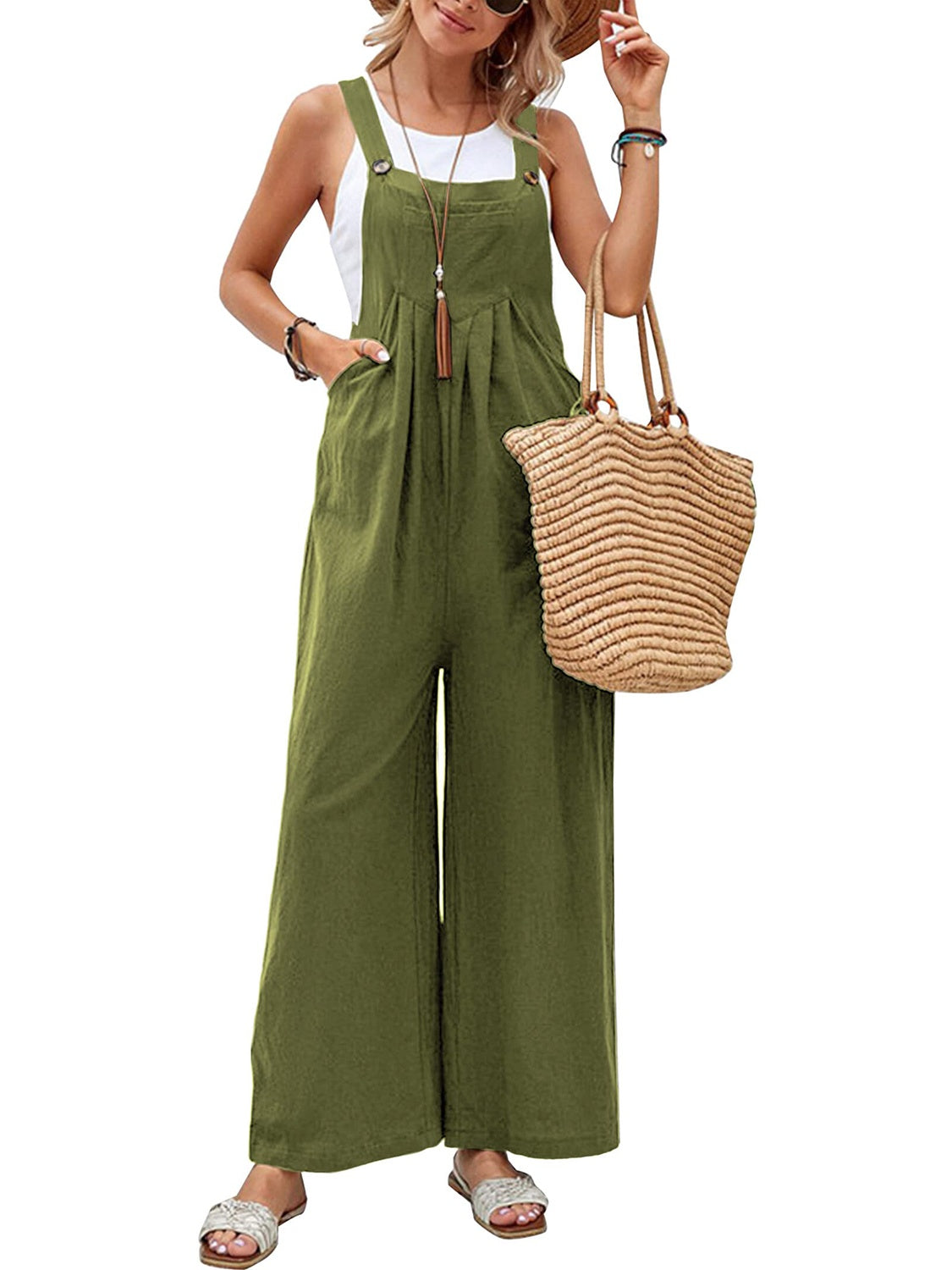 Full Size Square Neck Wide Strap Overalls S-3XL