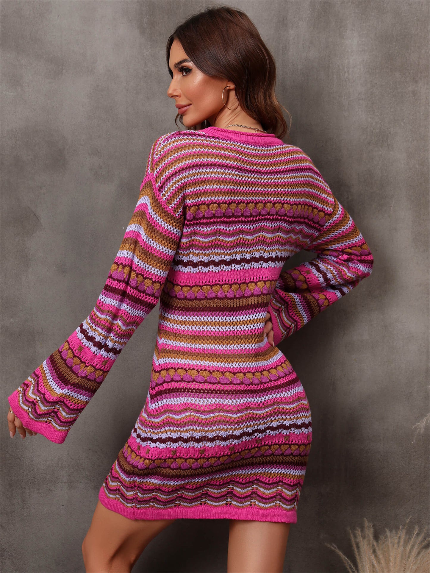 Multicolored Stripe Dropped Shoulder Sweater Dress S-XL