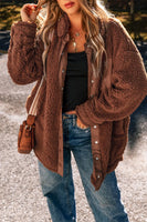 Fuzzy Snap Down Dropped Shoulder Jacket S-XL