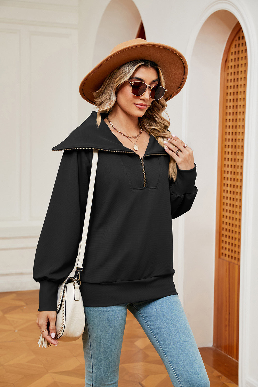 Half-Zip Collared Sweatshirt S-2XL