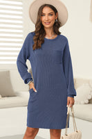 Striped Round Neck Long Sleeve Mini Dress S-2XL