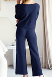 Round Neck Long Sleeve Top and Pants Set S-2XL