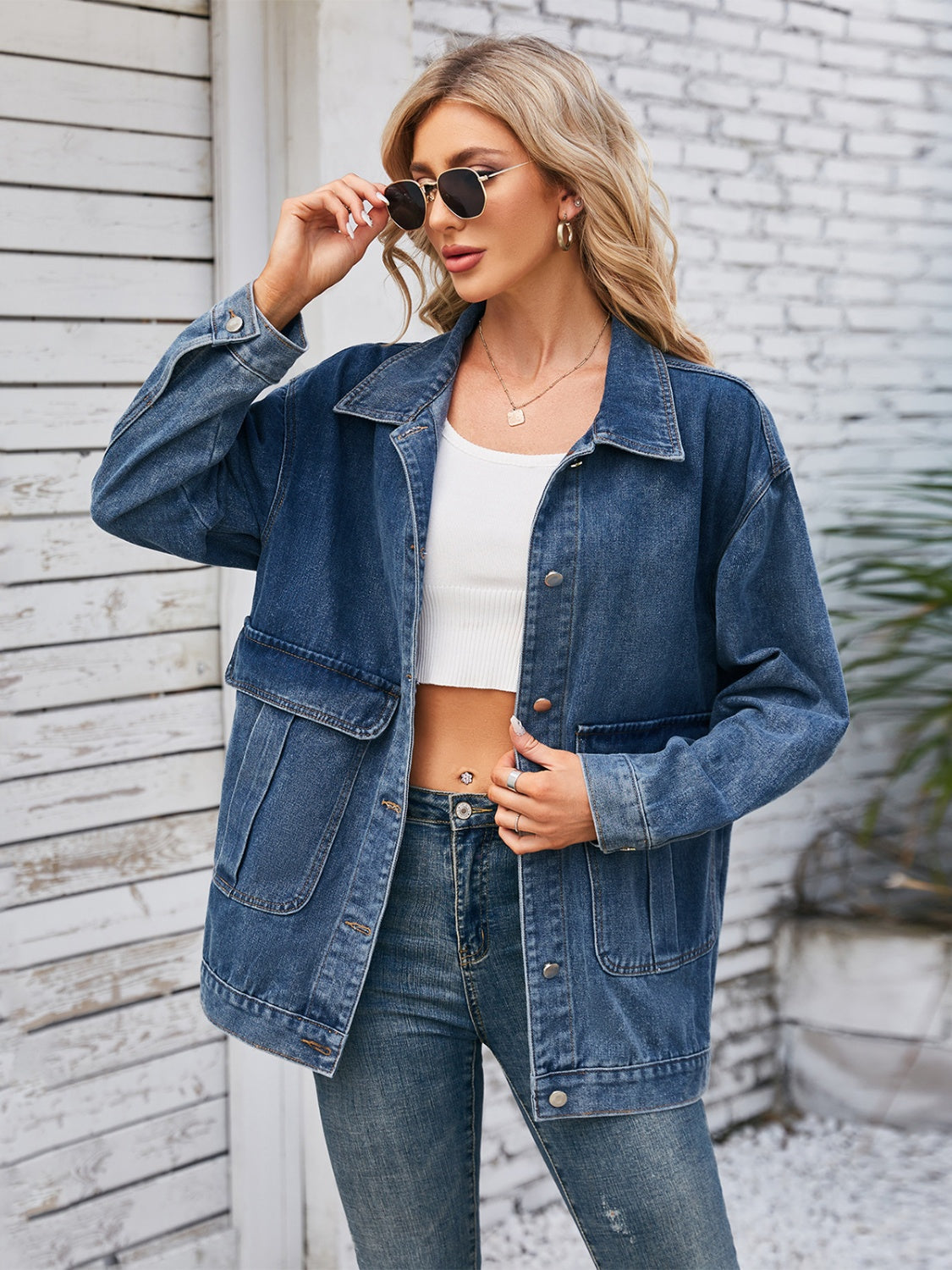 Button Up Long Sleeve Denim Jacket S-XL