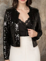 Full Size Sequin Open Front Cropped Jacket S-3XL