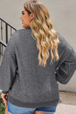 Plus Size Waffle-Knit Round Neck Dropped Shoulder Sweater 1XL-5Xl