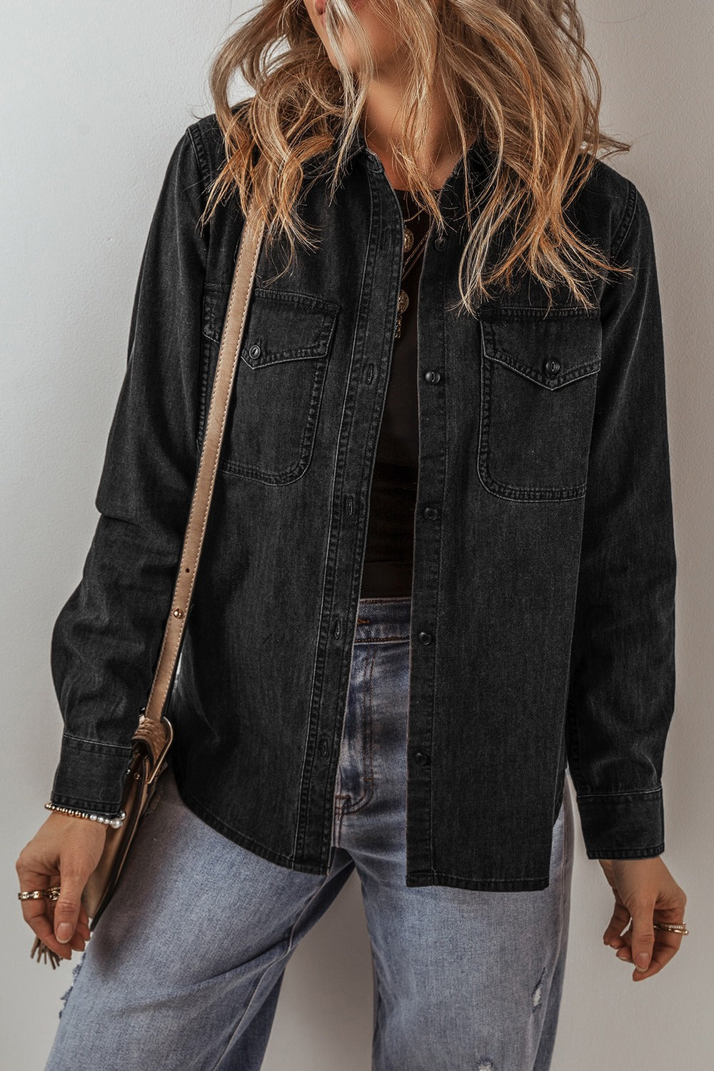 Button Up Long Sleeve Denim Jacket S-XL