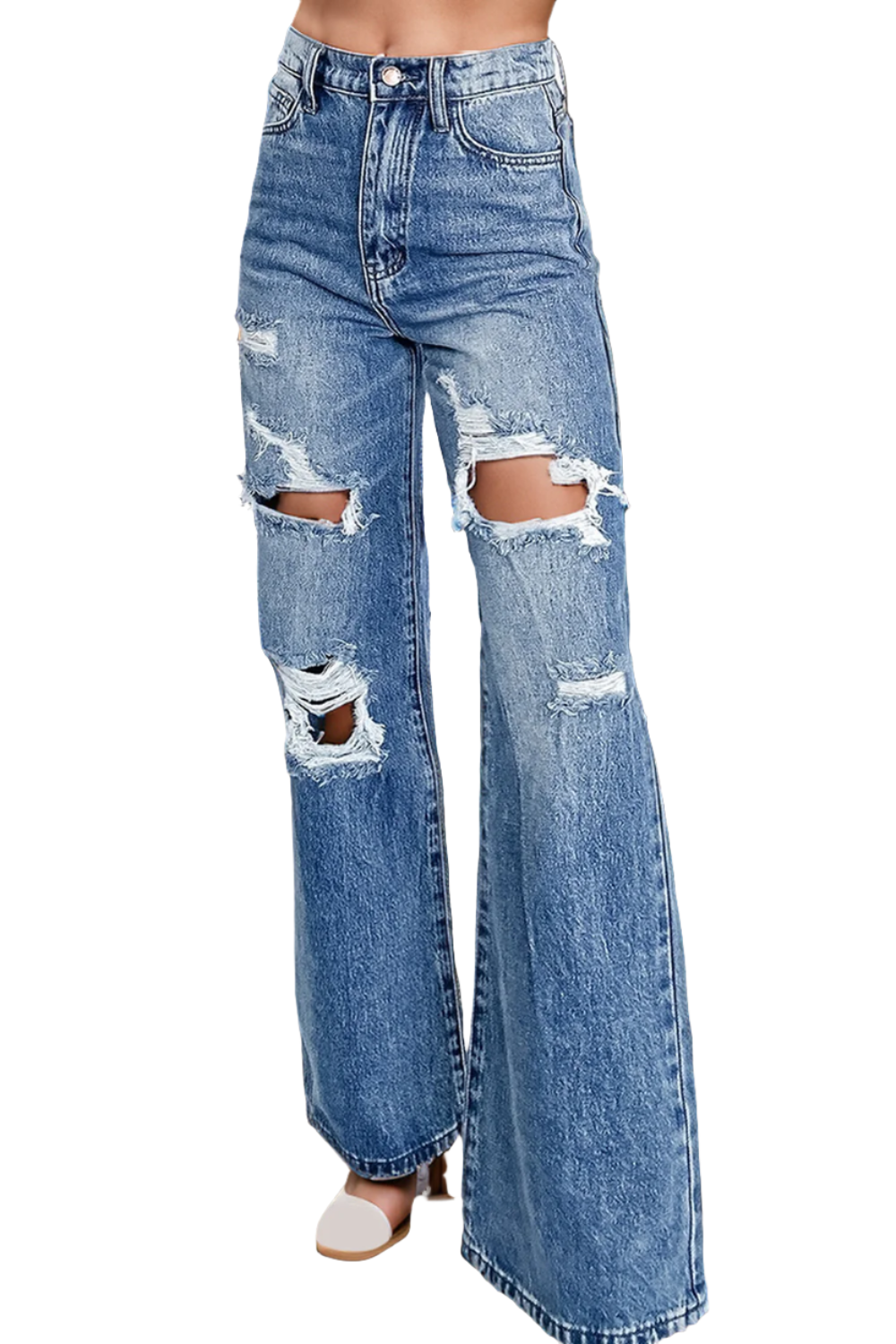 Distressed High Waist Bootcut Jeans Sizea 6-16