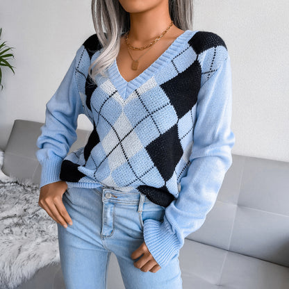 Geometric V-Neck Sweater S-L