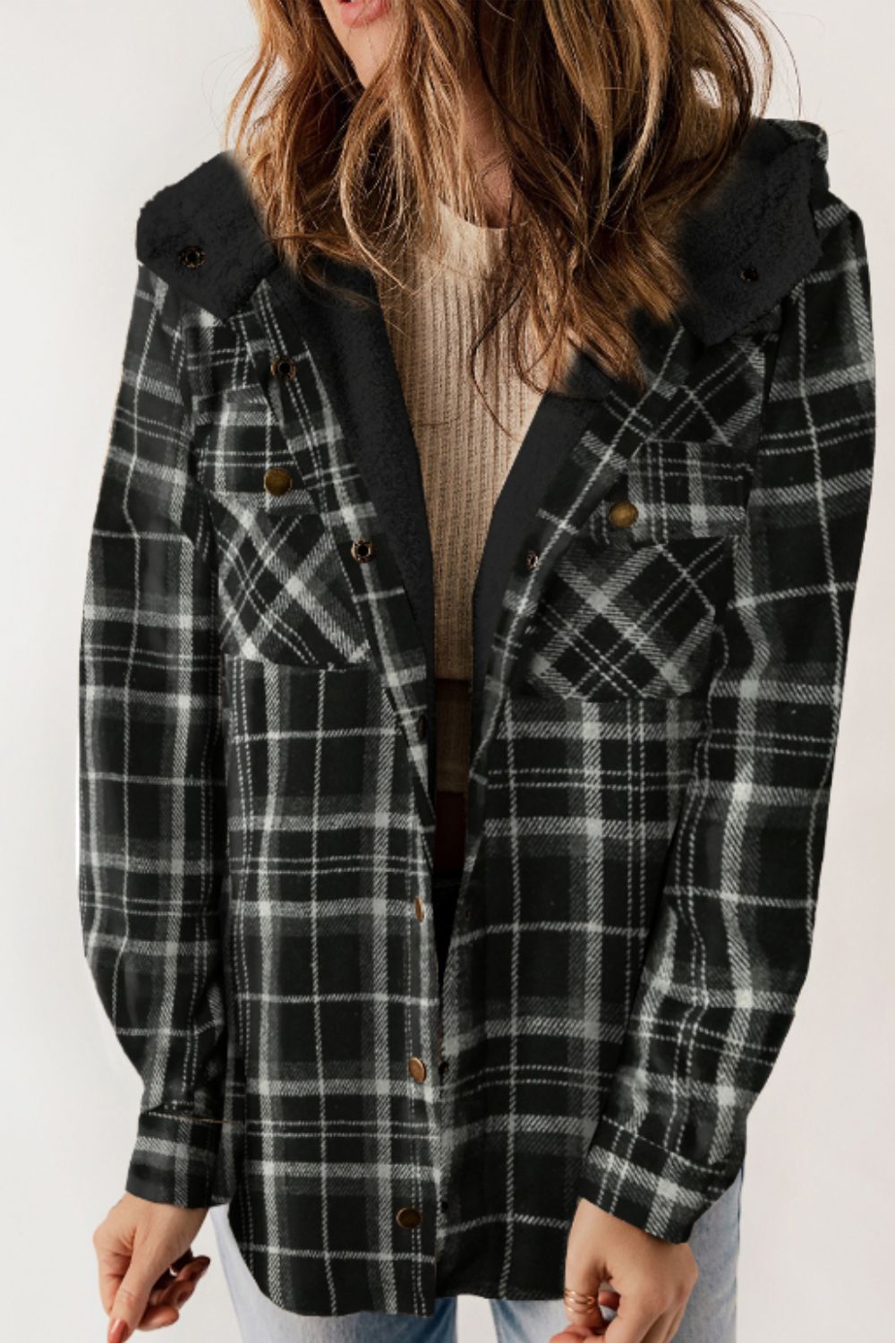 Plaid Button Up Long Sleeve Hooded Jacket S-2XL