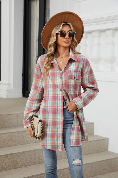 Plaid Collared Neck Long Sleeve Shirt S-2XL