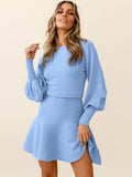 Round Neck Lantern Sleeve Sweater Dress S-2XL