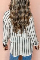 Pocketed Striped Collared Neck Long Sleeve Shirt S-XL