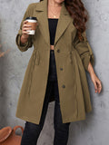 Honey Plus Size Lapel Collar Drawstring Roll-Tab Sleeve Trench Coat 1XL-4XL