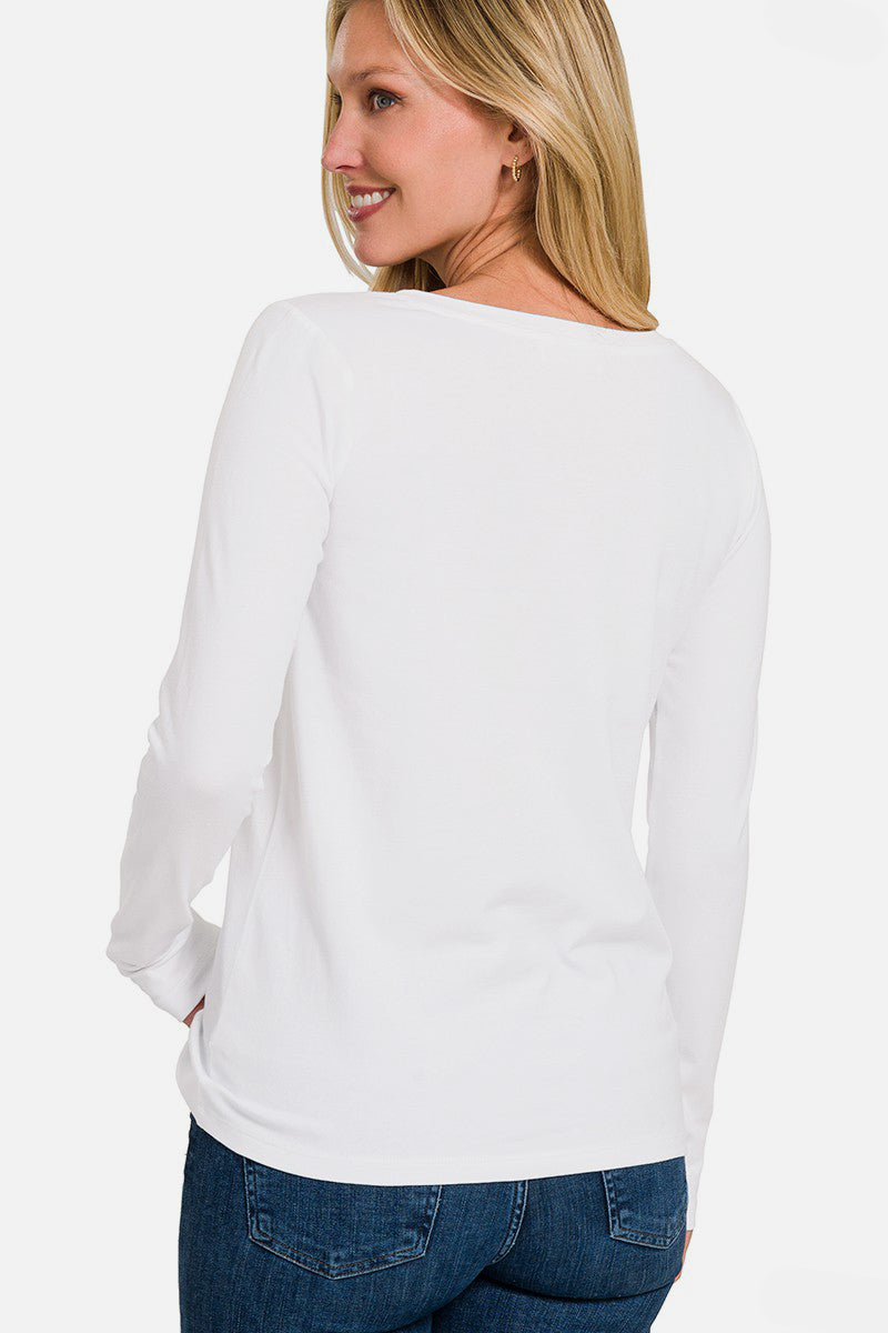 Zenana Full Size V-Neck Long Sleeve T-Shirt S-3XL