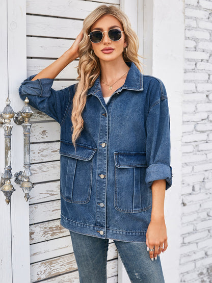 Button Up Long Sleeve Denim Jacket S-XL