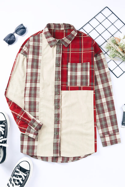 Plaid Patchwork Collared Neck Shacket S-2XL