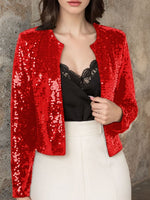 Full Size Sequin Open Front Cropped Jacket S-3XL