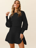 Round Neck Lantern Sleeve Sweater Dress S-2XL