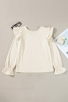 Ruffled Round Neck Flounce Sleeve Top S-XL