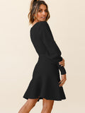 Round Neck Lantern Sleeve Sweater Dress S-2XL