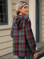 Drawstring Plaid Hooded Long Sleeve Top S-2XL